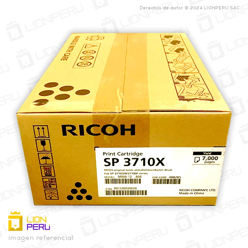 Toner Ricoh SP 3710X, 408284 Original Cartucho Black