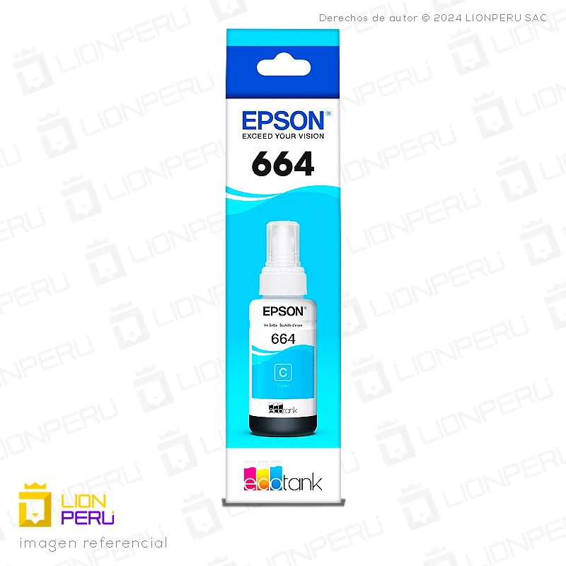 Tinta Epson T664220, T6642 Botella Original Cyan