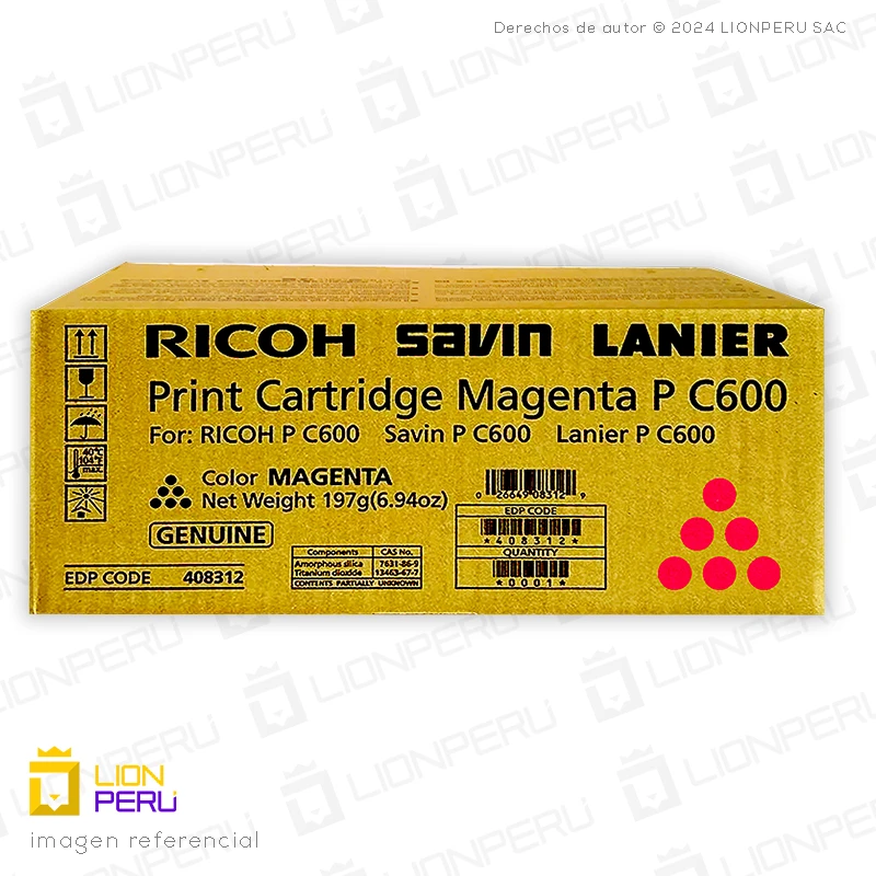 Toner Ricoh P C600, 408312 Original Cartucho Magenta