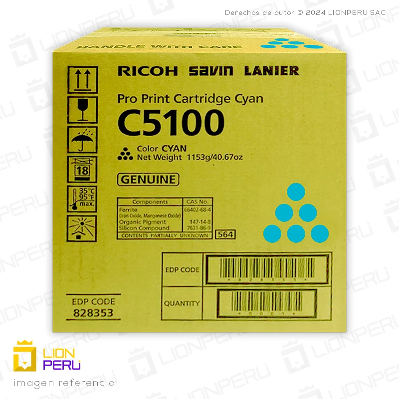 Toner Ricoh C5100, 828353 Original Cartucho Cyan