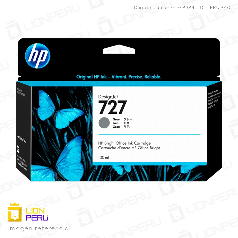 Tinta HP 727, B3P24A Cartucho Original Gray