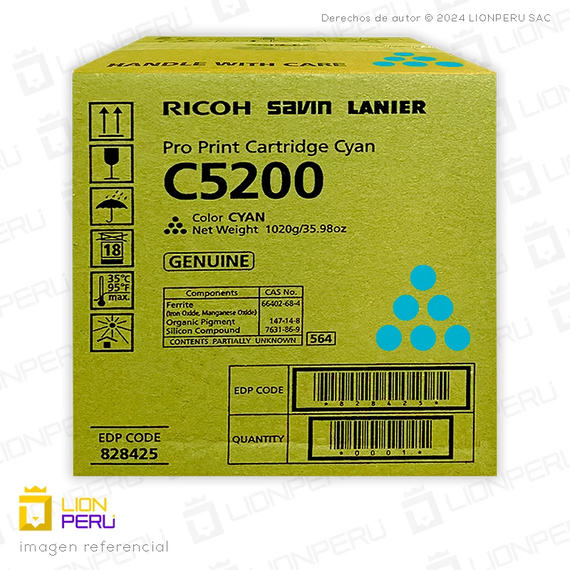 Toner Ricoh C5200, 828425 Original Cartucho Cyan