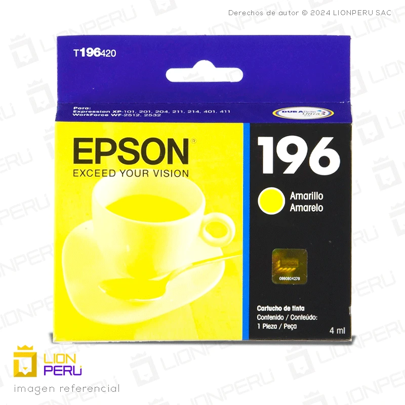 Tinta Epson T196420, T1964 Cartucho Original Amarillo