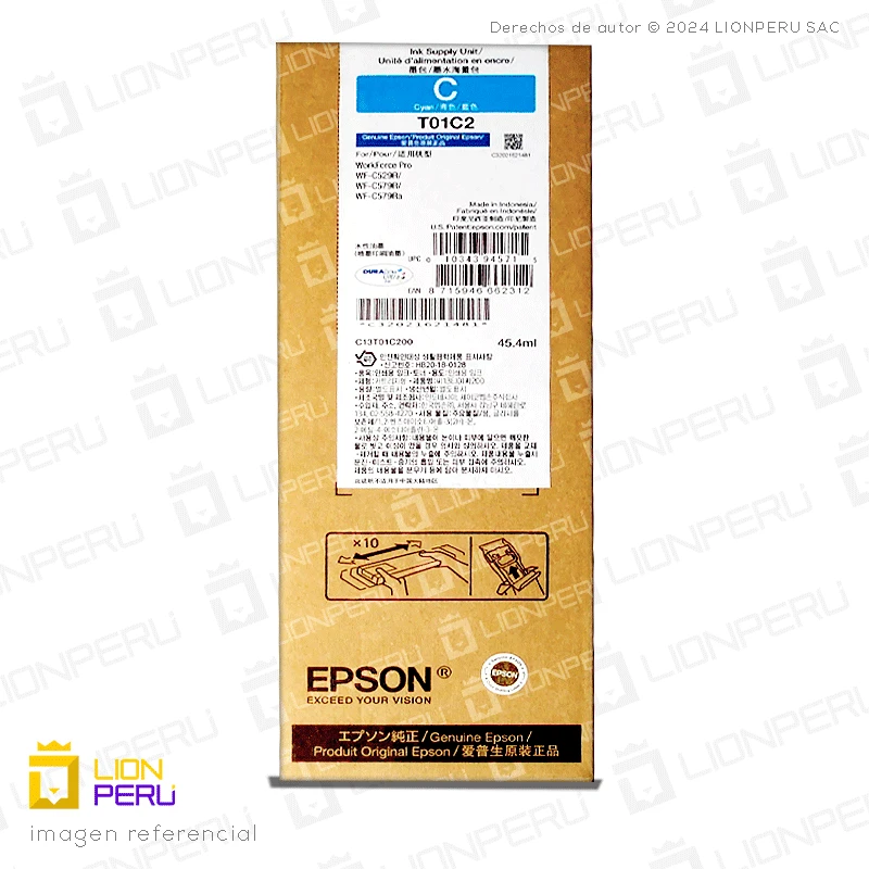 Tinta Epson T01C200, T01C2 Bolsa Original Cyan