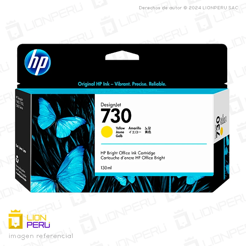 Tinta HP 730, P2V64A Cartucho Amarillo 130ml