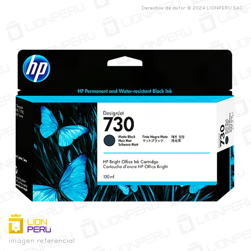 Tinta HP 730, P2V65A Cartucho Negro Mate 130ml
