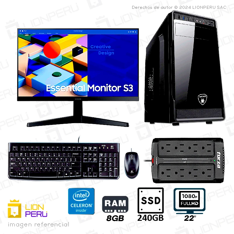 PC De Escritorio Intel Celeron G5905, 8GB Ram, SSD 240GB