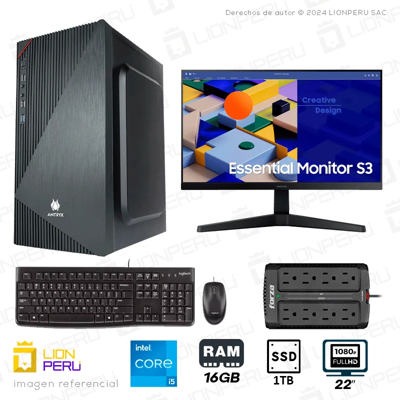 PC Estudiante Completo Intel I5-12400, 16GB Ram, 1TB SSD