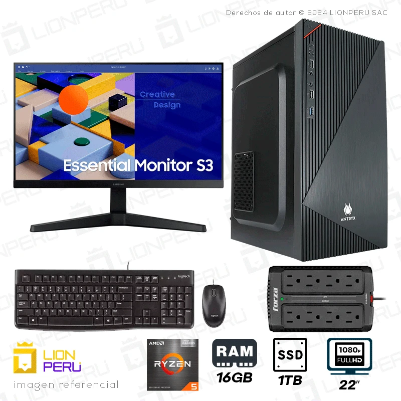 PC Estudiante Ryzen 5 5600g, 16GB Ram, 1TB HDD, 256GB SSD