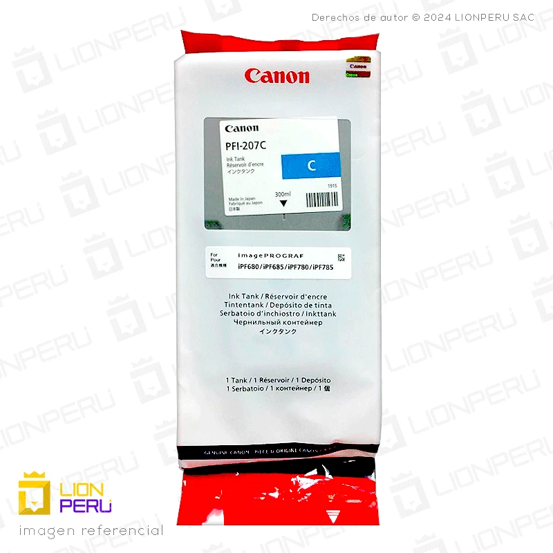 Tinta Canon PFI-207C Cartucho Cyan Original