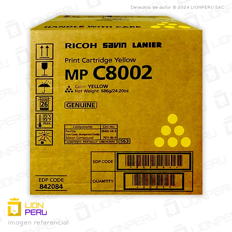 Toner Ricoh 842084, MP C8002 Cartucho Original Yellow