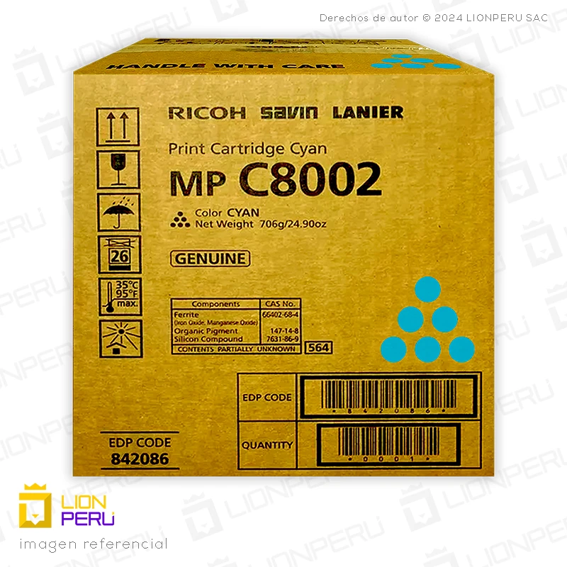 Toner Ricoh 842086, MP C8002 Cartucho Original Cyan