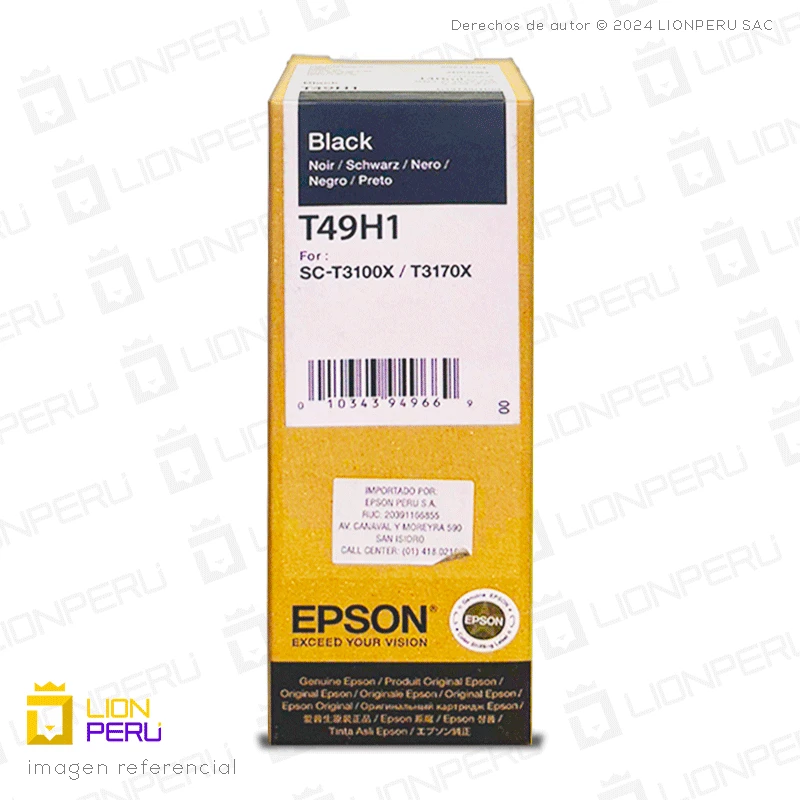 Tinta Epson T49H100, T49H1 Botella Original Negro