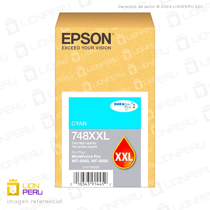 Tinta Epson T748XXL220, T748XXL2 Cartucho Original Cyan