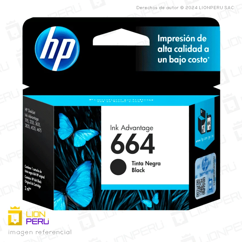 Tinta HP 664, F6V29AL Cartucho Original Negro