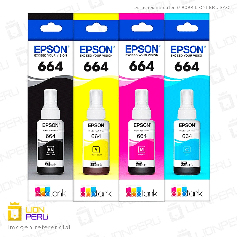 Tinta Epson T664, 664 Botella Original Pack Completo