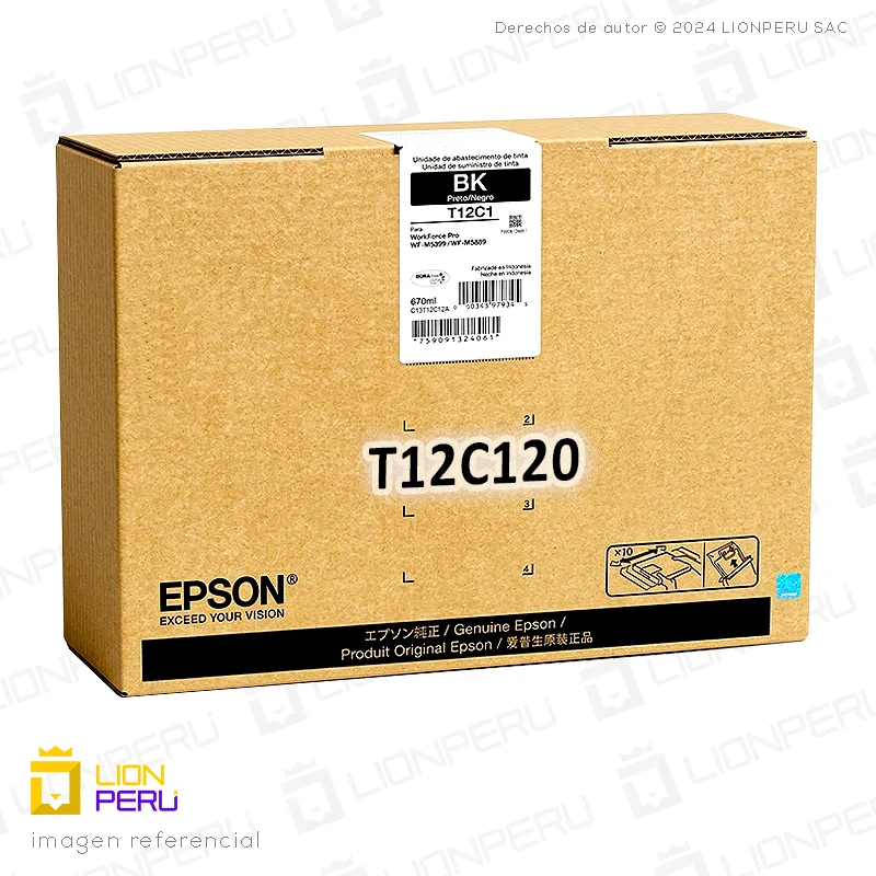 Tinta Epson T12C120, T12C1 Bolsa Original Negro