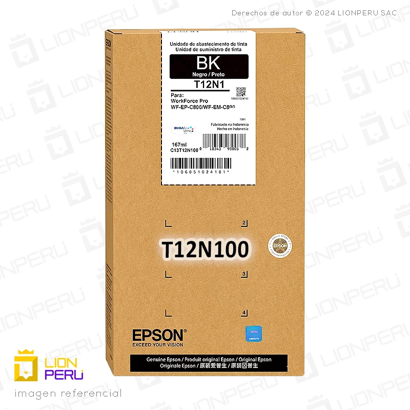 Tinta Epson T12N100, T12N1 Bolsa Original Negro