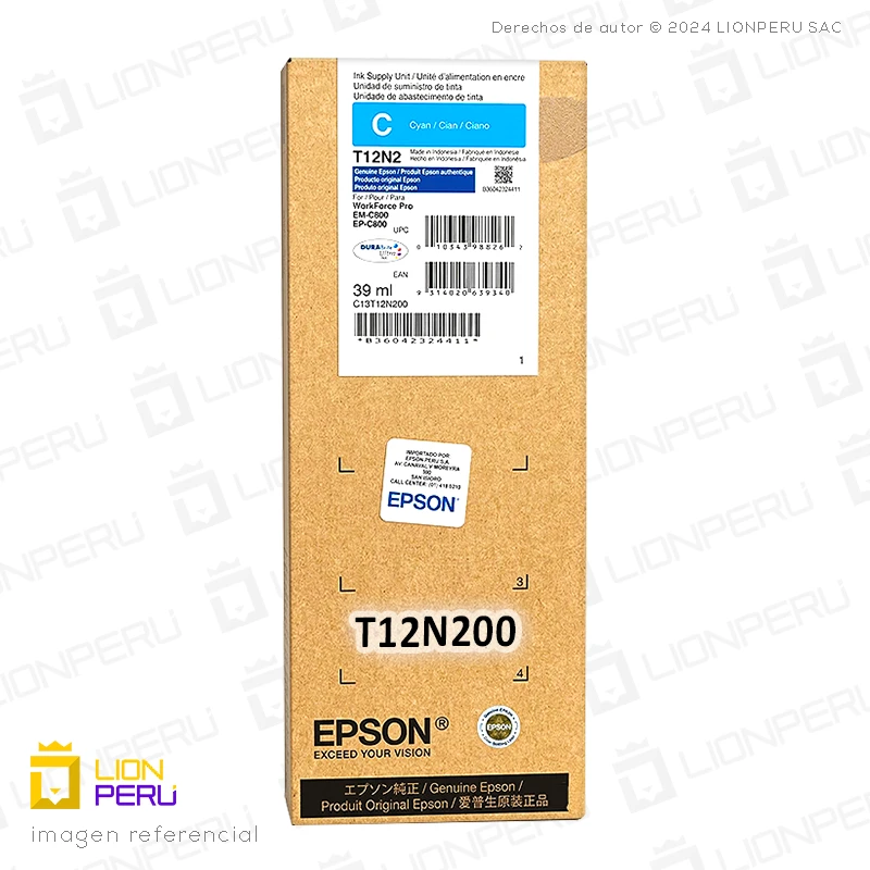 Tinta Epson T12N200, T12N1 Bolsa Original Cian