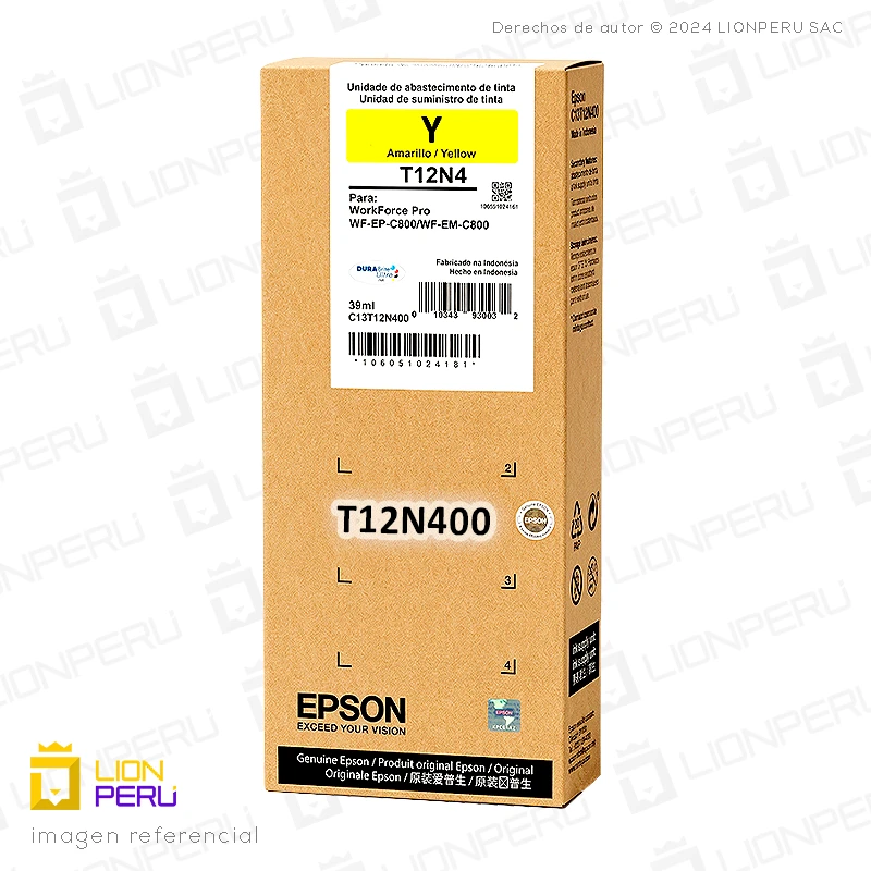 Tinta Epson T12N400, T12N4 Bolsa Original Amarillo