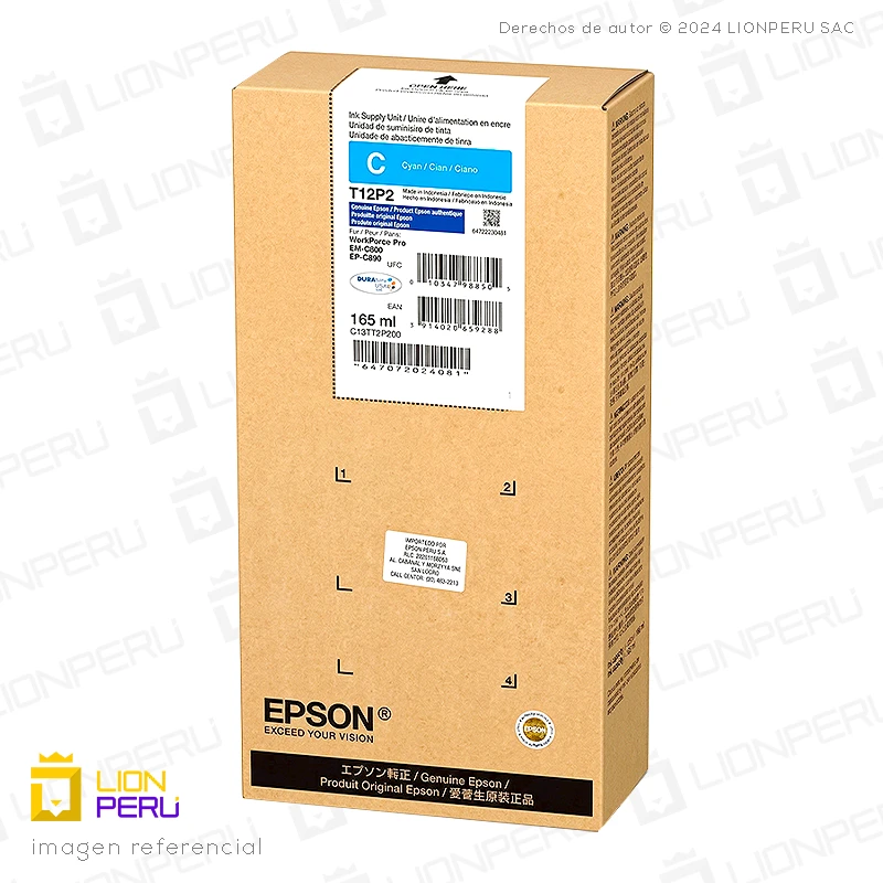 Tinta Epson T12P200, T12P2 Bolsa Original Cyan