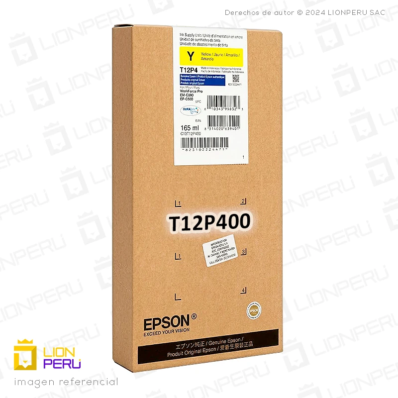 Tinta Epson T12P400, T12P4 Bolsa Original Amarillo