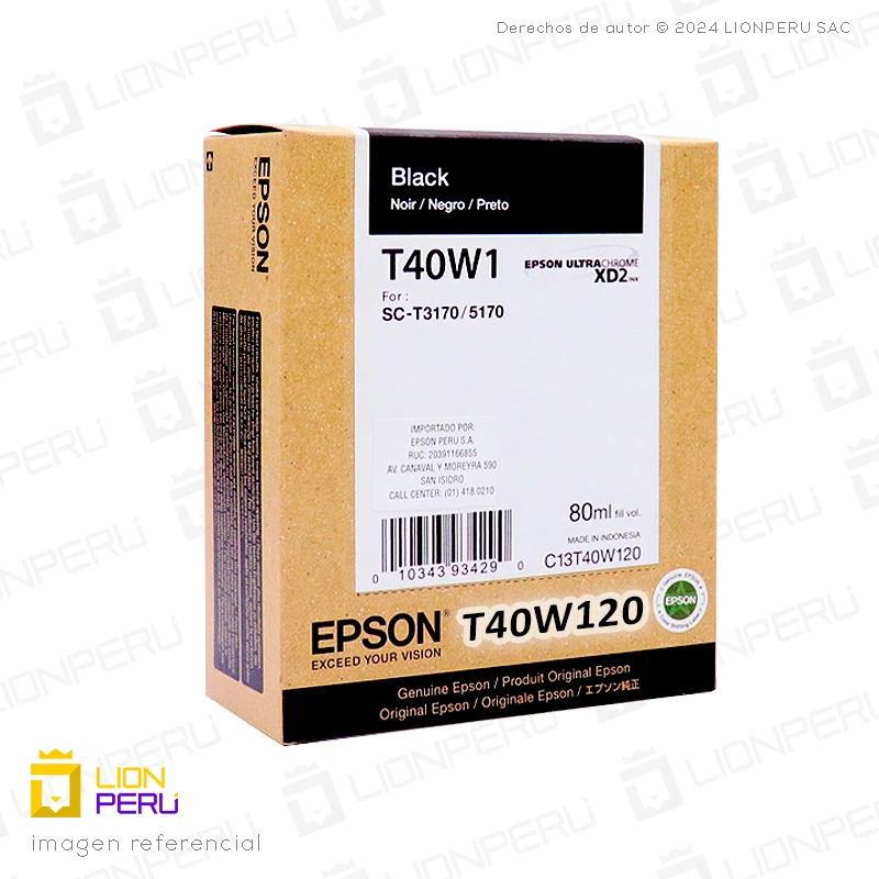 Tinta Epson T40W120, T40W Bolsa Original Negro