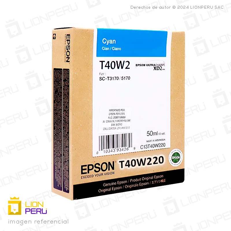 Tinta Epson T40W220, T40W Bolsa Original Cian
