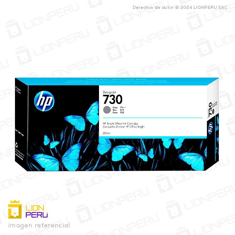 Tinta HP 730, P2V72A Cartucho Gris 300ml