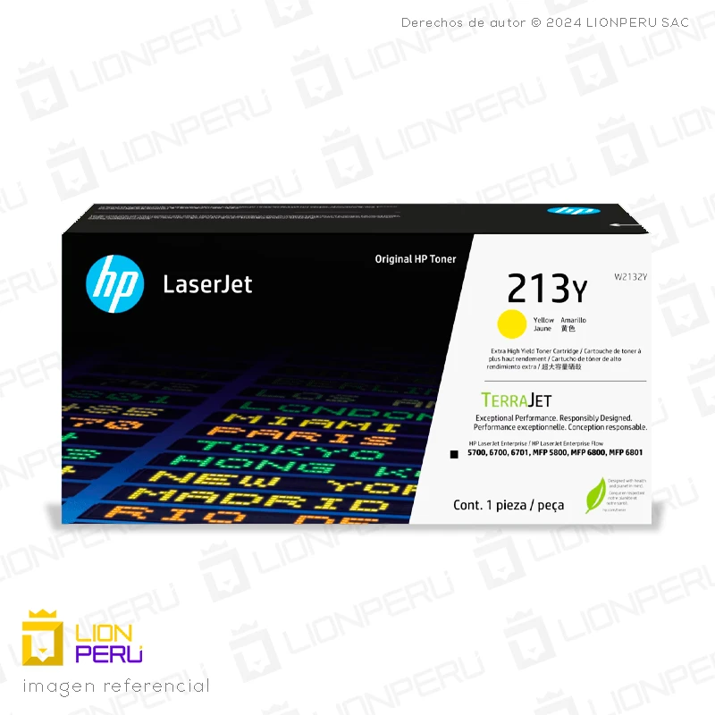 Toner HP 213Y Amarillo W2132Y Original para LaserJet 5700 y 6800