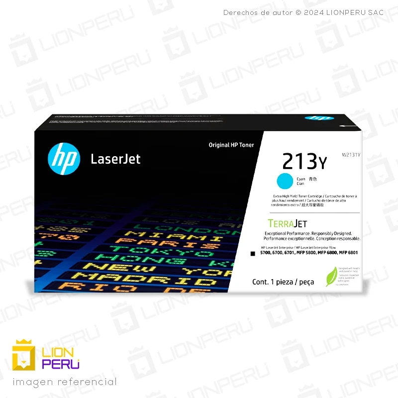 Toner HP 213Y Cian W2131Y Original para LaserJet 5700 y 6800