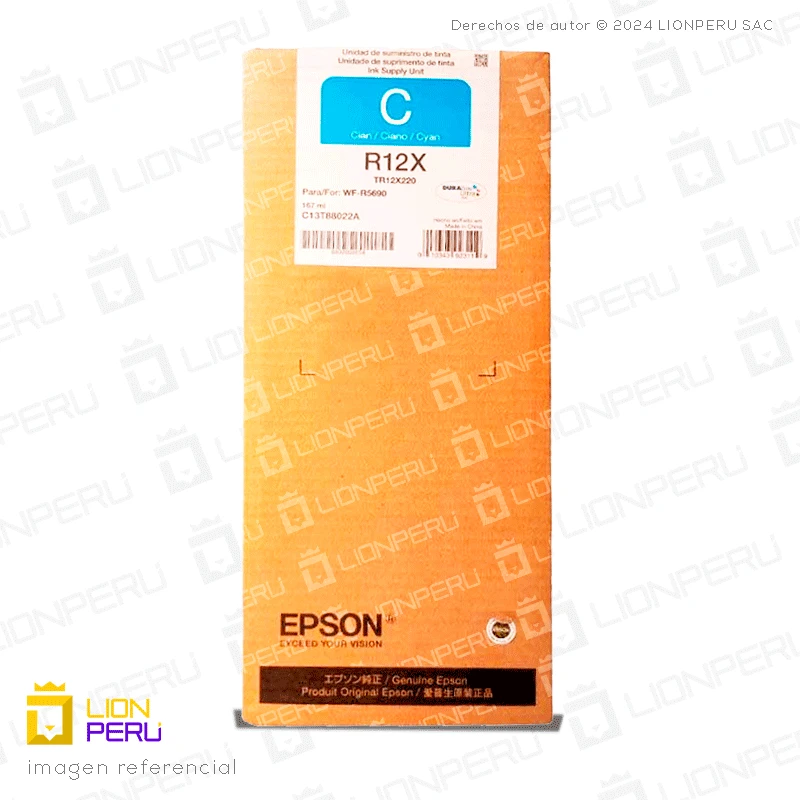 Tinta Epson TR12X220, TR12X2 Bolsa Original Cyan