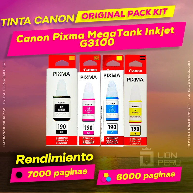 Tinta Canon G3100 Pixma MegaTank Inkjet Botella Original