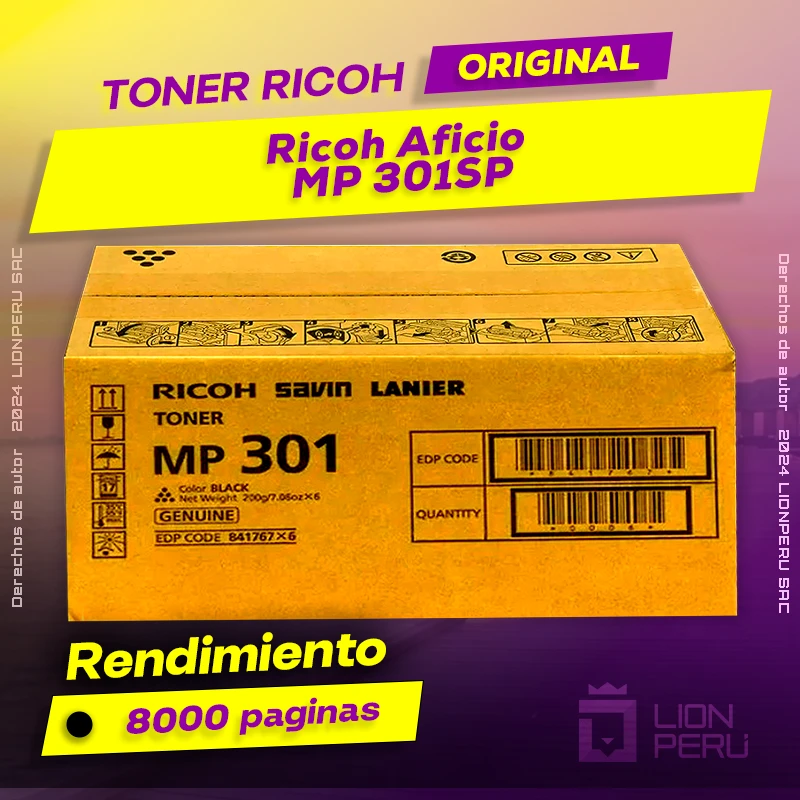 Toner Ricoh MP 301SP, 301SP, MP 301SPF Cartucho Original