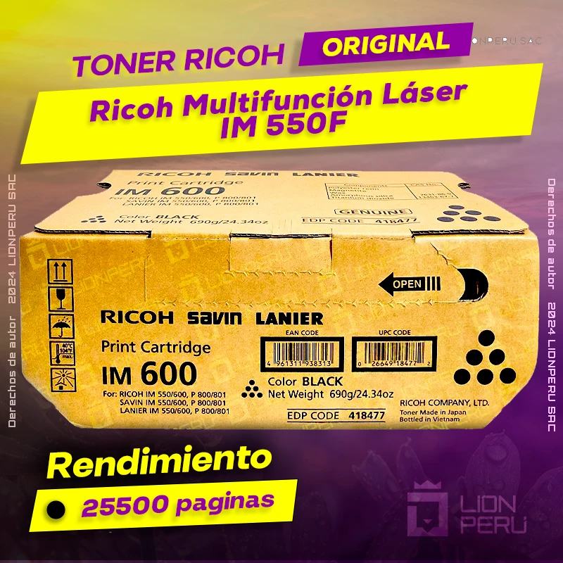 Toner Ricoh IM 550F Multifunción Láser Cartucho Original