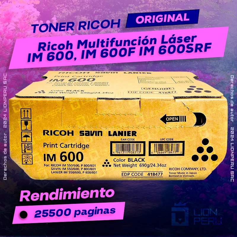 Toner Ricoh IM 600, IM 600F IM 600SRF Láser Cartucho Original