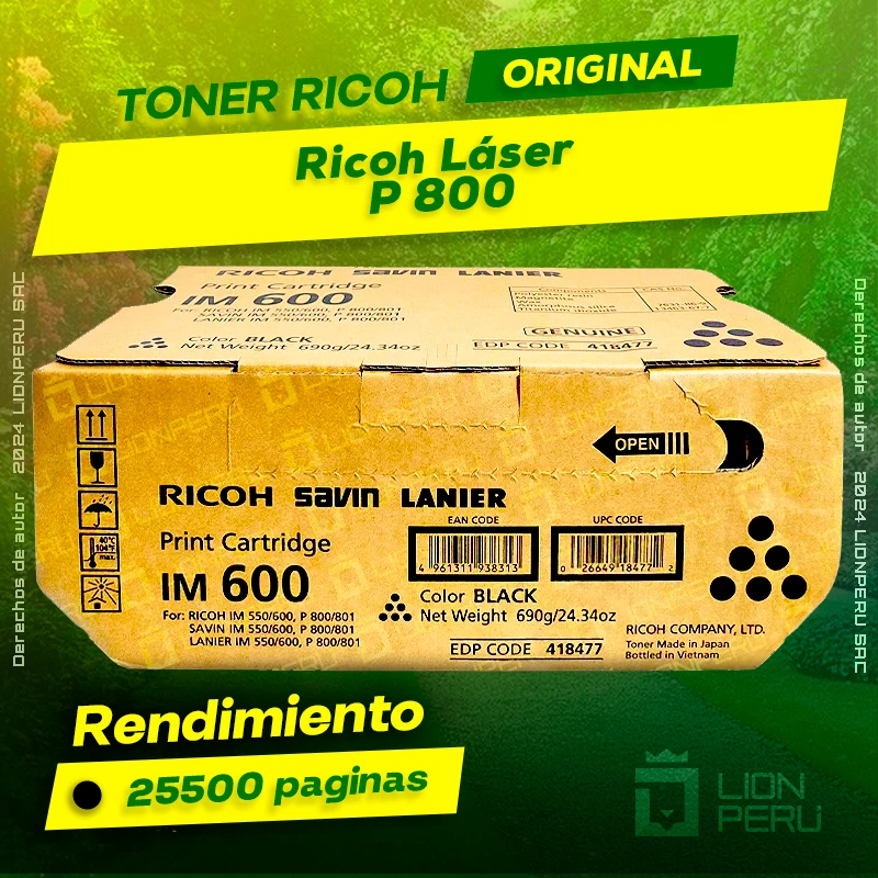 Toner Ricoh Láser P 800 Cartucho Original