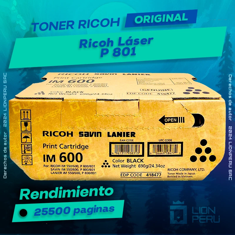Toner Ricoh Láser P 801 Cartucho Original