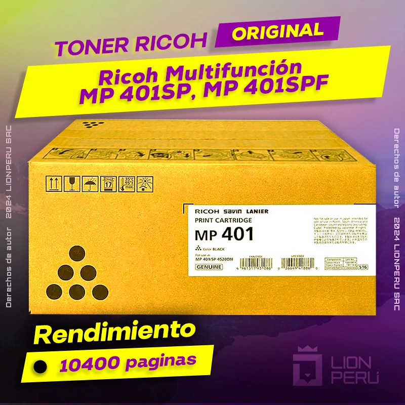 Toner Ricoh MP 401SP, MP 401SPF Multifunción Cartucho Original