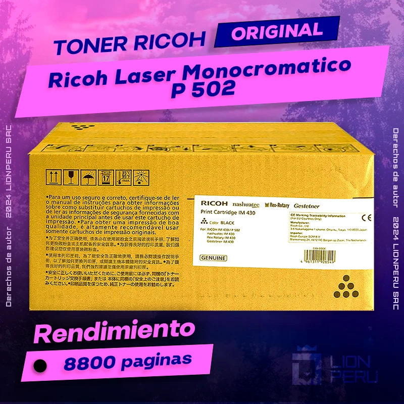 Toner Ricoh P 502 Laser Monocromatico Cartucho Original