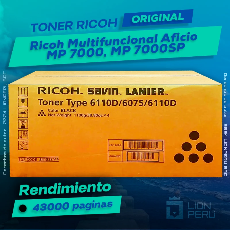 Toner Ricoh MP 7000, MP 7000SP Multifuncional Aficio Cartucho Original