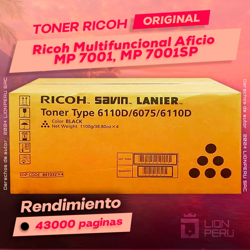 Toner MP 7001, MP 7001SP Multifuncional Aficio Cartucho Original