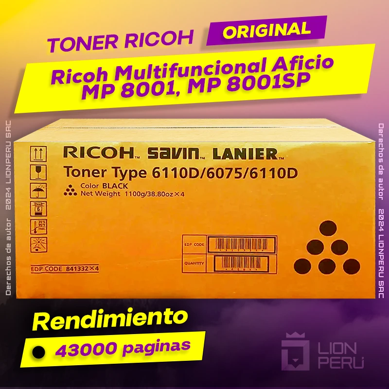 Toner Ricoh MP 8001, MP 8001SP Multifuncional Aficio Cartucho Original