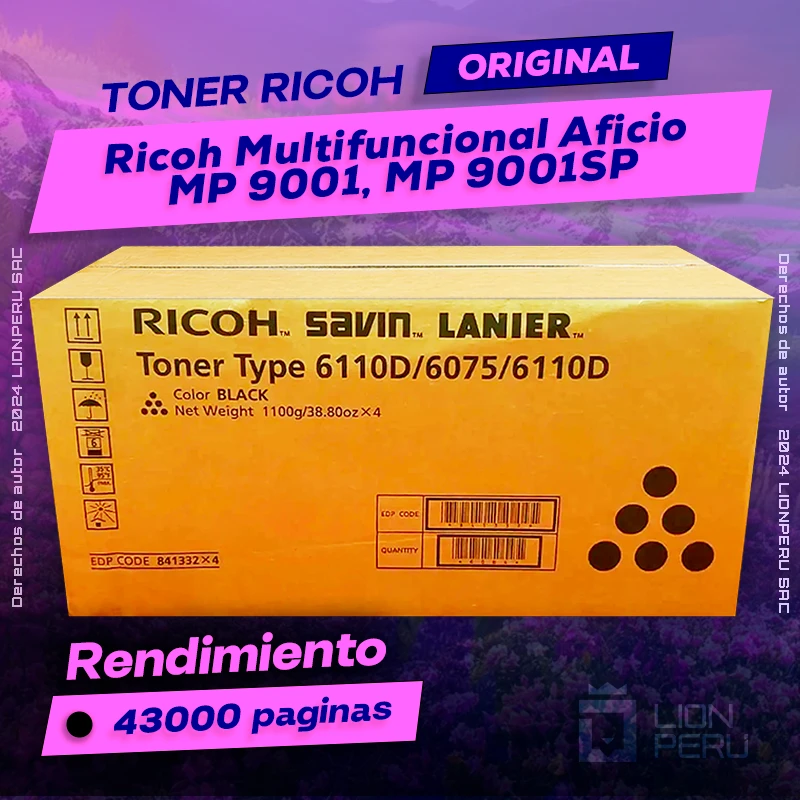 Toner Ricoh MP 9001, MP 9001SP Multifuncional Aficio Cartucho Original