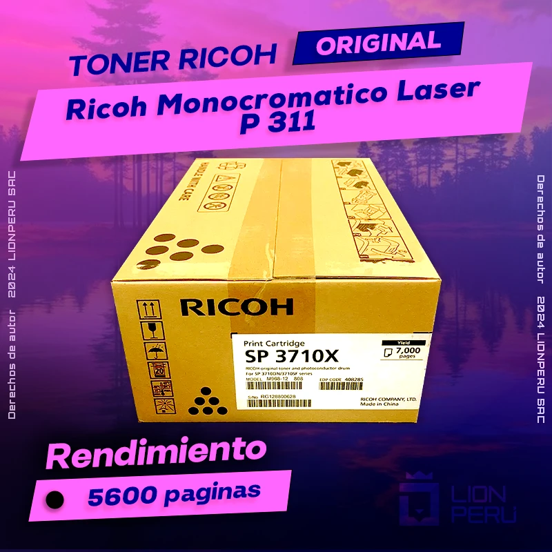 Toner Ricoh P 311 Laser Monocromatico Cartucho Original
