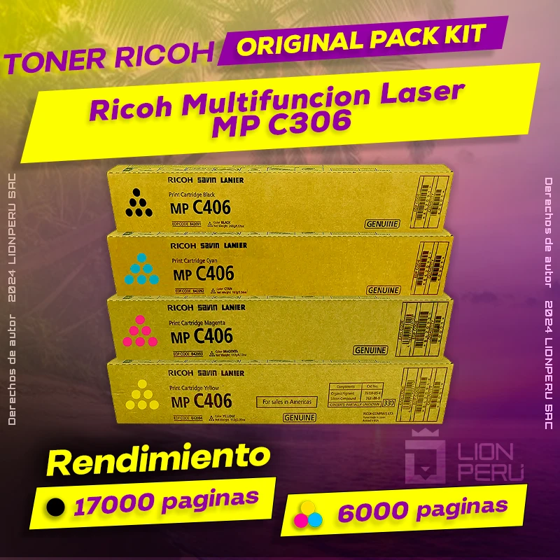 Toner Ricoh MP C306 Multifuncion Laser Cartucho Original