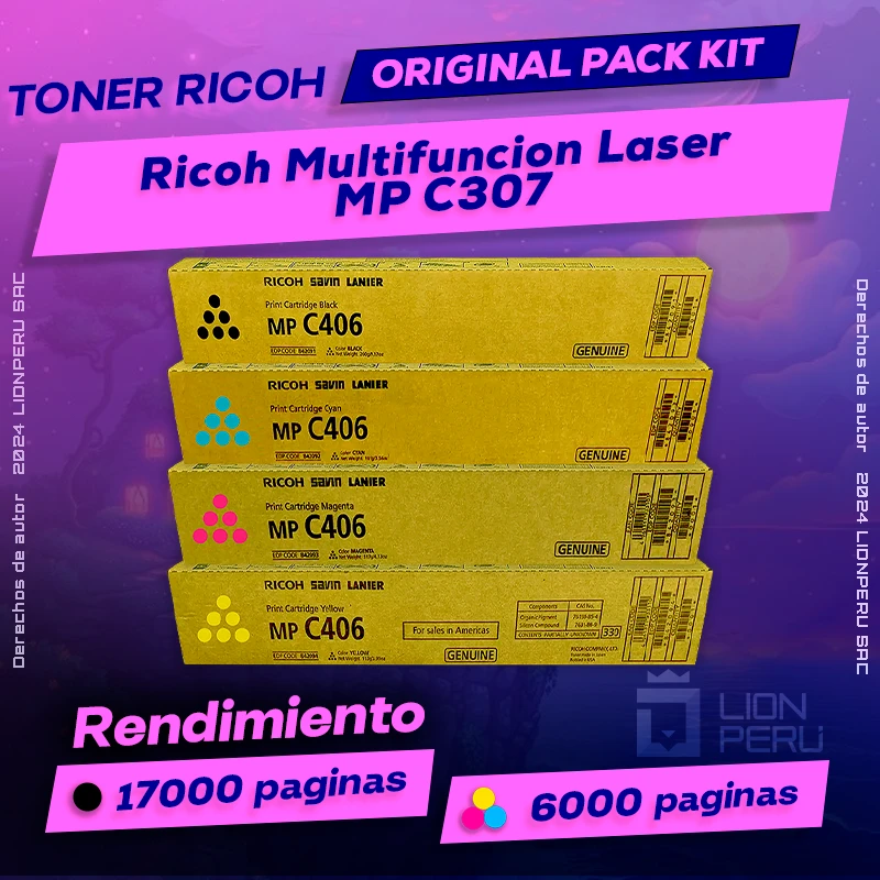 Toner Ricoh MP C307 Multifuncion Laser Cartucho Original