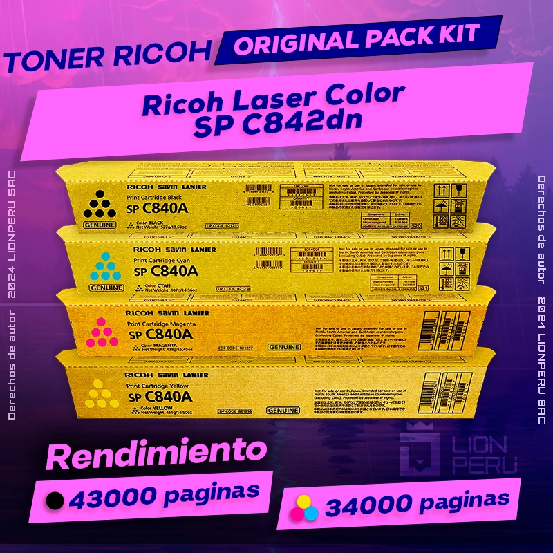 Toner Ricoh SP C842dn Laser Color Cartucho Original
