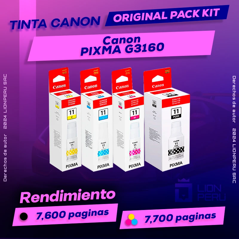 Tinta Original Canon PIXMA G3160 Pack Completo
