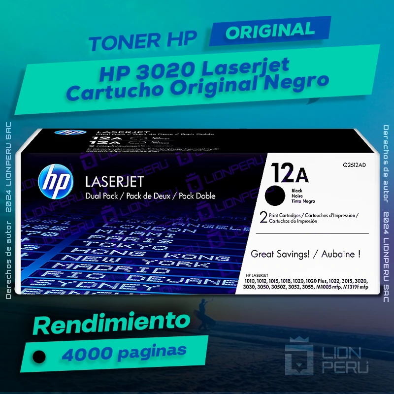 Toner HP 3020 Laserjet Cartucho Original Negro